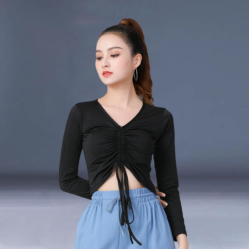 Latin dance service 2023 new long -sleeved dance clothing top female modern dance clothing net red just practiced clothes
