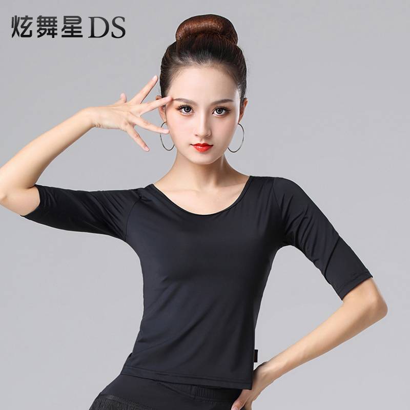 Latin dance top new ice silk Latin dance clothing female adult dance clothing practice clothes versatile T -shirt summer