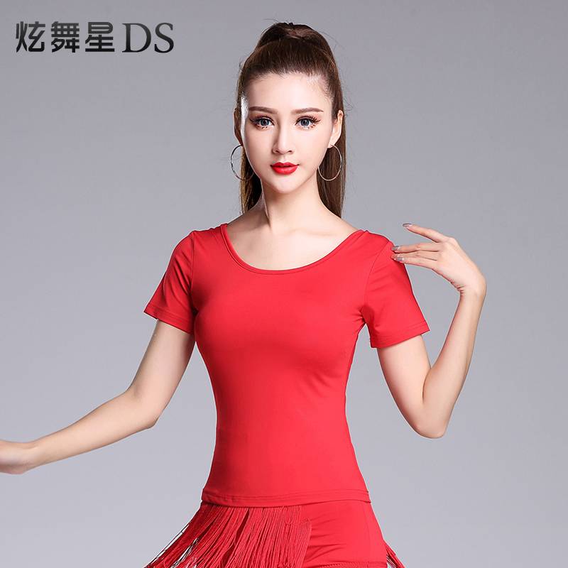 Latin dance top new ice silk Latin dance clothing female adult dance clothing practice clothes versatile T -shirt summer