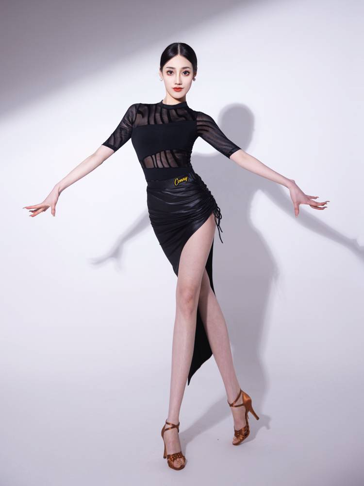 Conny2024 new Latin dance suit female medium -sleeved mesh top dance dance skirt performance dance service