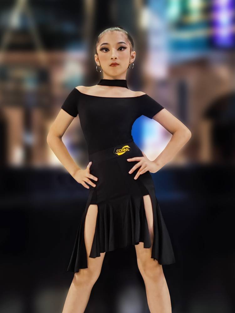 Connie new Latin dance service women's national standard shirt short -sleeved children's half -body skirt set performance service