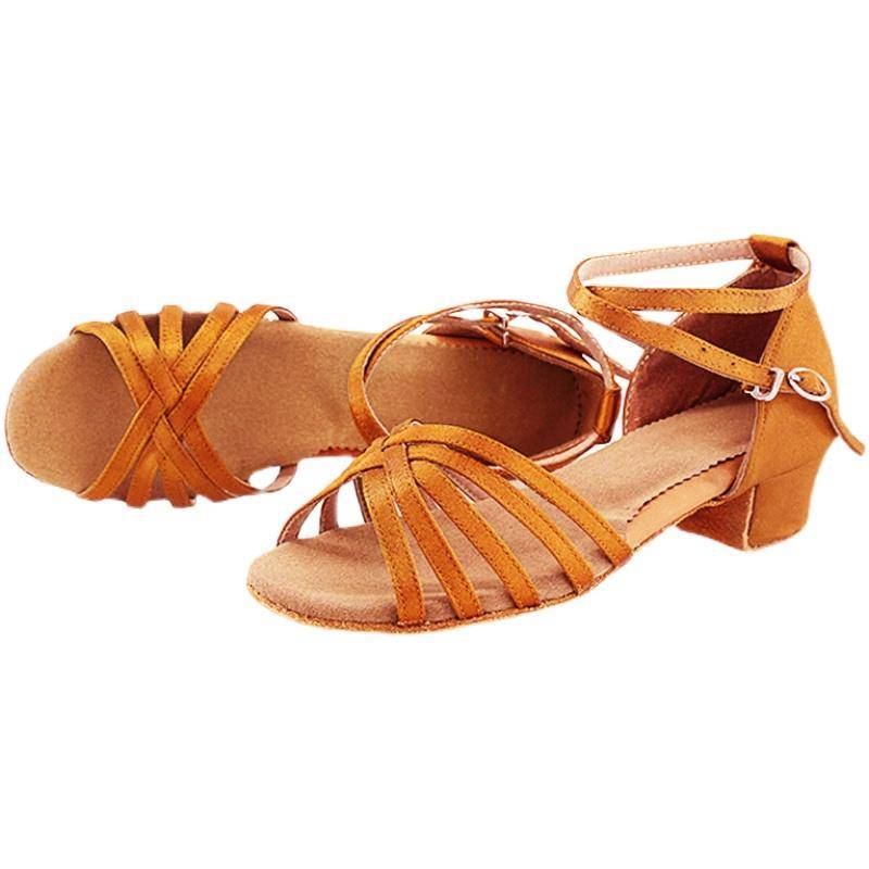 Children's Latin shoes Girls' professional dancing shoes Soft soles Practice shoe skin color dance, high heels in the heels just perform shoes