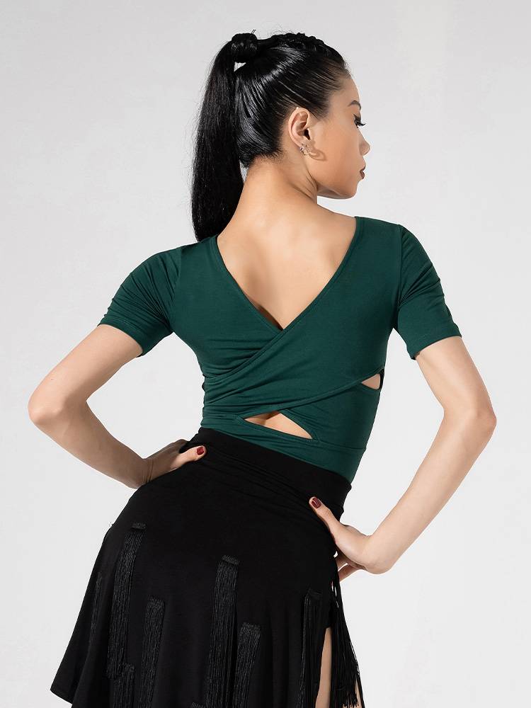YES adult Latin dance country dance dance dancing top female 2024 new dance dance dance clothes cross -back short sleeves 49