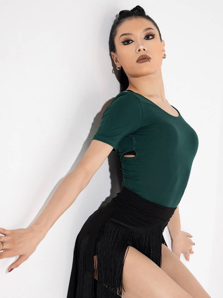 YES adult Latin dance country dance dance dancing top female 2024 new dance dance dance clothes cross -back short sleeves 49