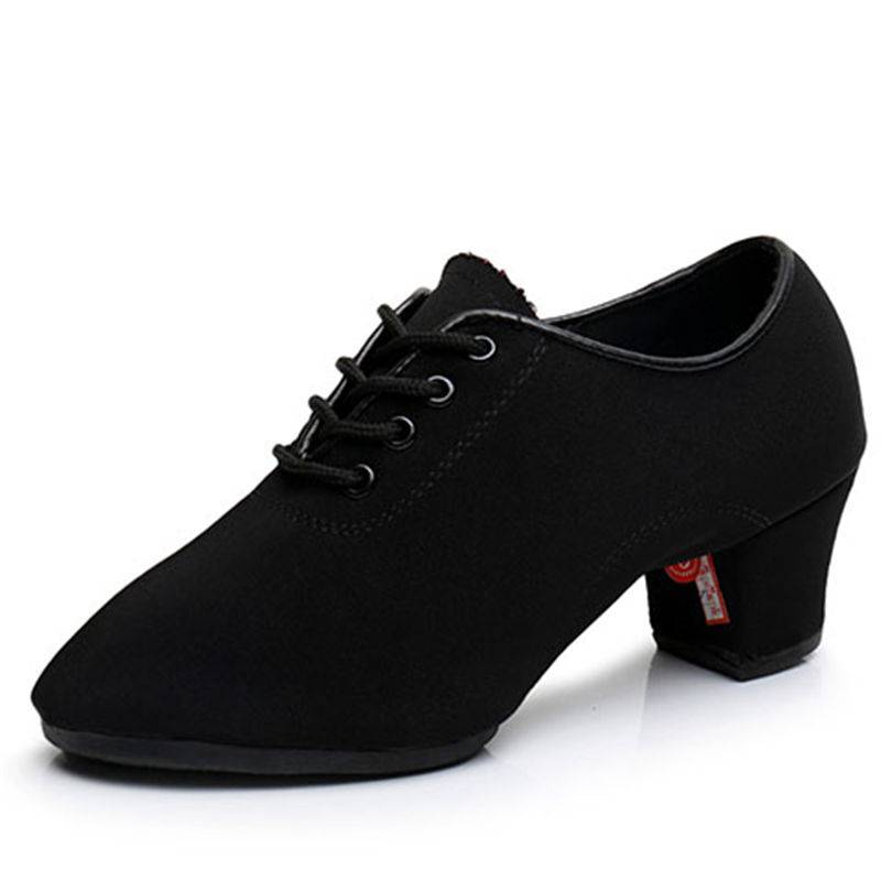 Women's adult professional Latin dance shoes Oxford cloth dance shoe outdoor mid -hee teacher shoes and water soldier dance red practice