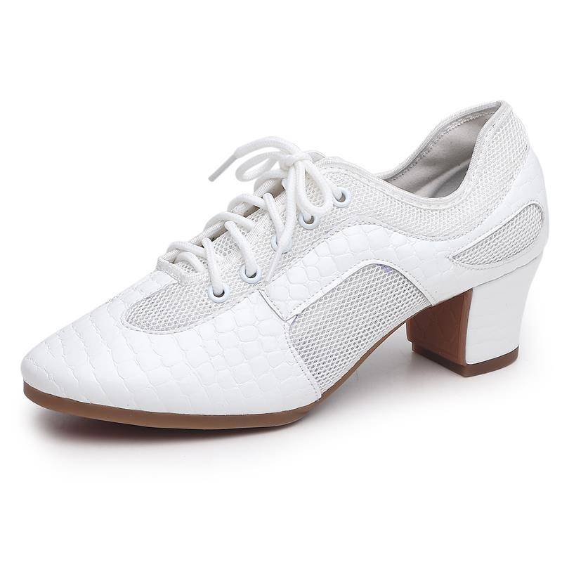 Spring and summer of 2024 new stone pattern mesh Latin dance shoes super fibrous skin soft glue base dance shoes