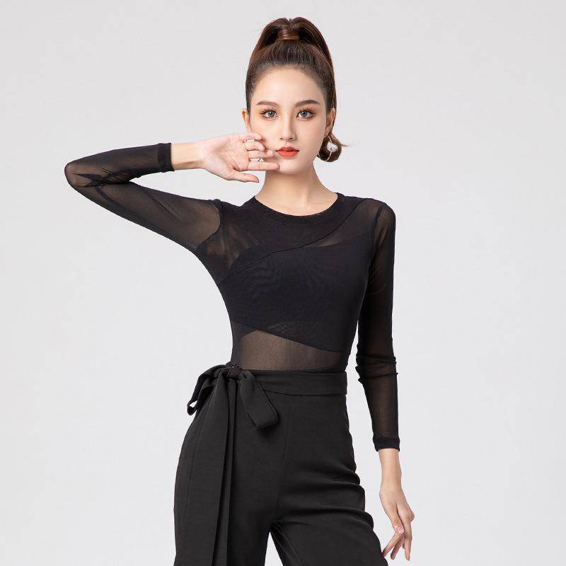 Dance practice uniform Top female shape dancing clothing long -sleeved long -sleeved Latin classical Chinese dance training autumn