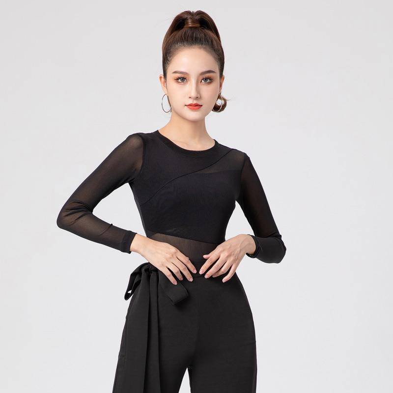 Dance practice uniform Top female shape dancing clothing long -sleeved long -sleeved Latin classical Chinese dance training autumn