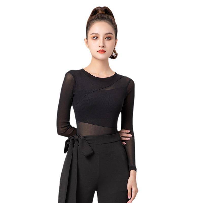Dance practice uniform Top female shape dancing clothing long -sleeved long -sleeved Latin classical Chinese dance training autumn