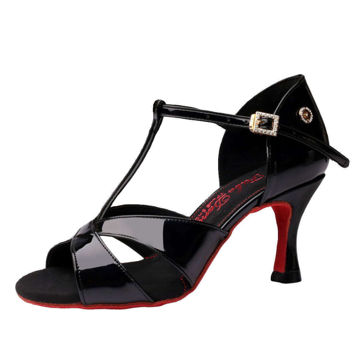 Fabadance Latin Dance Shoes Female Adult Soft Bottom Medium High Heel Dance Shoes Black Light Black Leather Red Bottom Palm Palm Dance Shoes