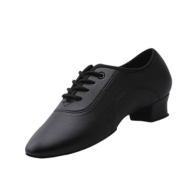 Boy boy black fighting denim, denim leather children, male Latin soft base dance shoes country standard dance shoes two -point flat heel
