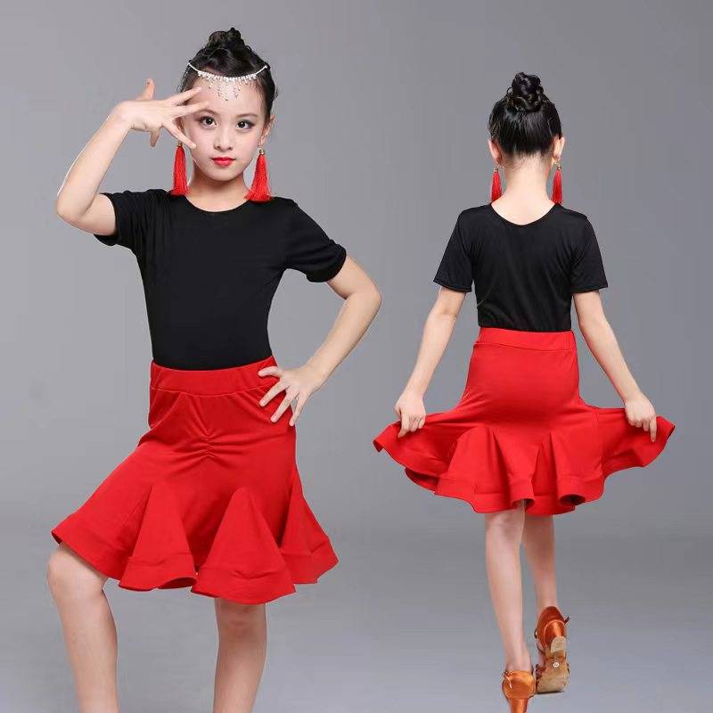 Children's Latin dance skirt girl practice service performance children's spring and summer Latin dance clothing performance dance clothes