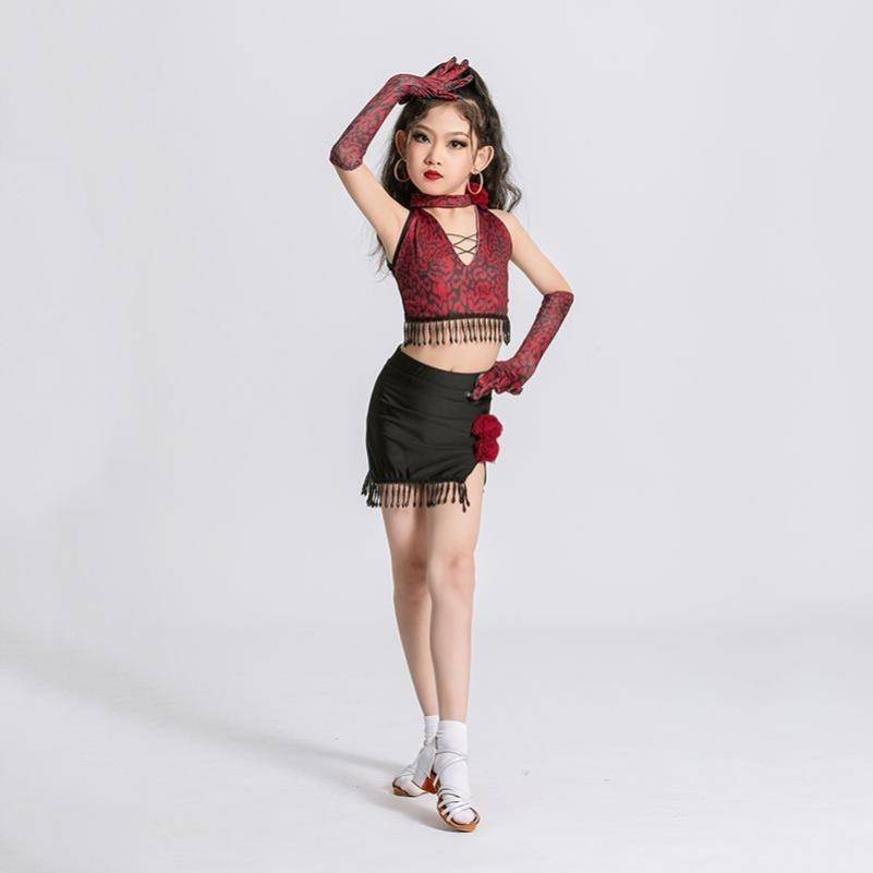 Summer 2024 new children's Latin dance service high -level sense performance service fashion streaming exercises Latin dance skirt