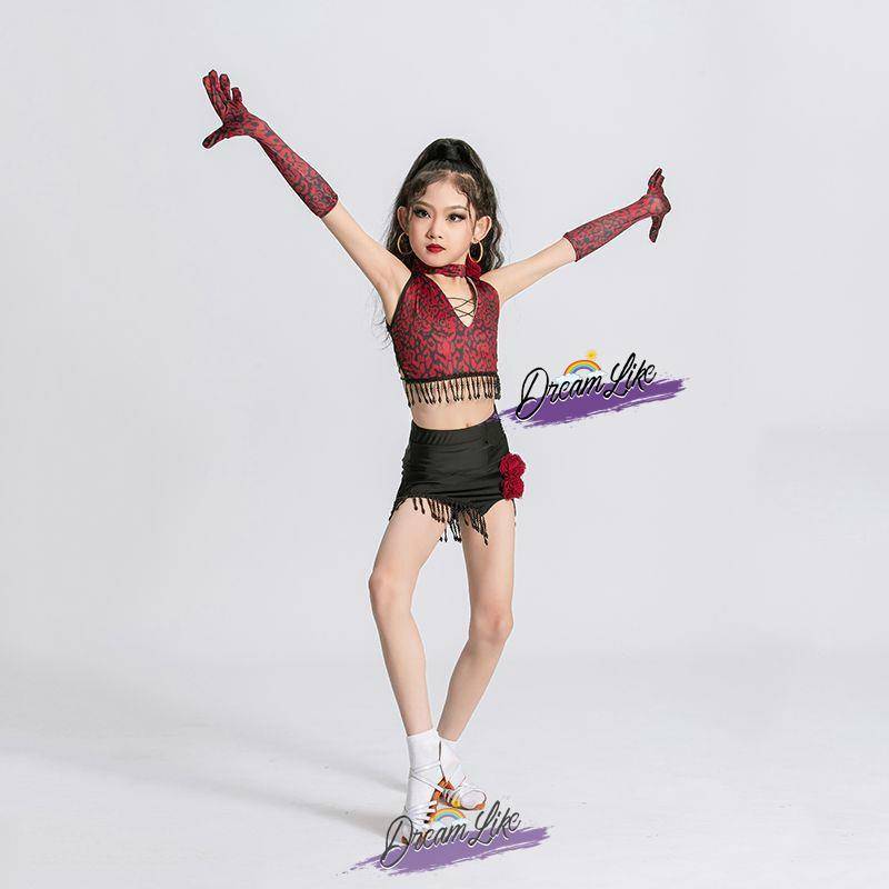Summer 2024 new children's Latin dance service high -level sense performance service fashion streaming exercises Latin dance skirt