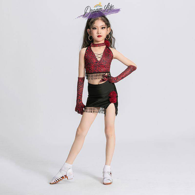 Summer 2024 new children's Latin dance service high -level sense performance service fashion streaming exercises Latin dance skirt