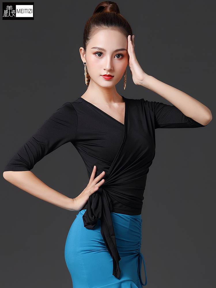 Latin dance top female summer new adult girl practice jumping Mo Deng Guojie Friendship Dance Dance Tie Midtop Long Sleeve
