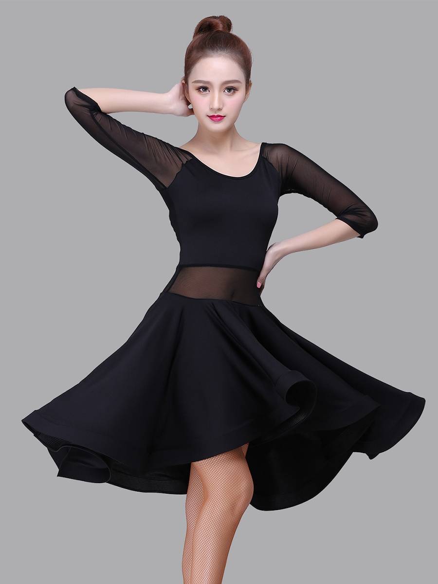 New Latin dance clothing women adult sexy spring, summer, autumn and winter gauze dancing fish bone dress competition set