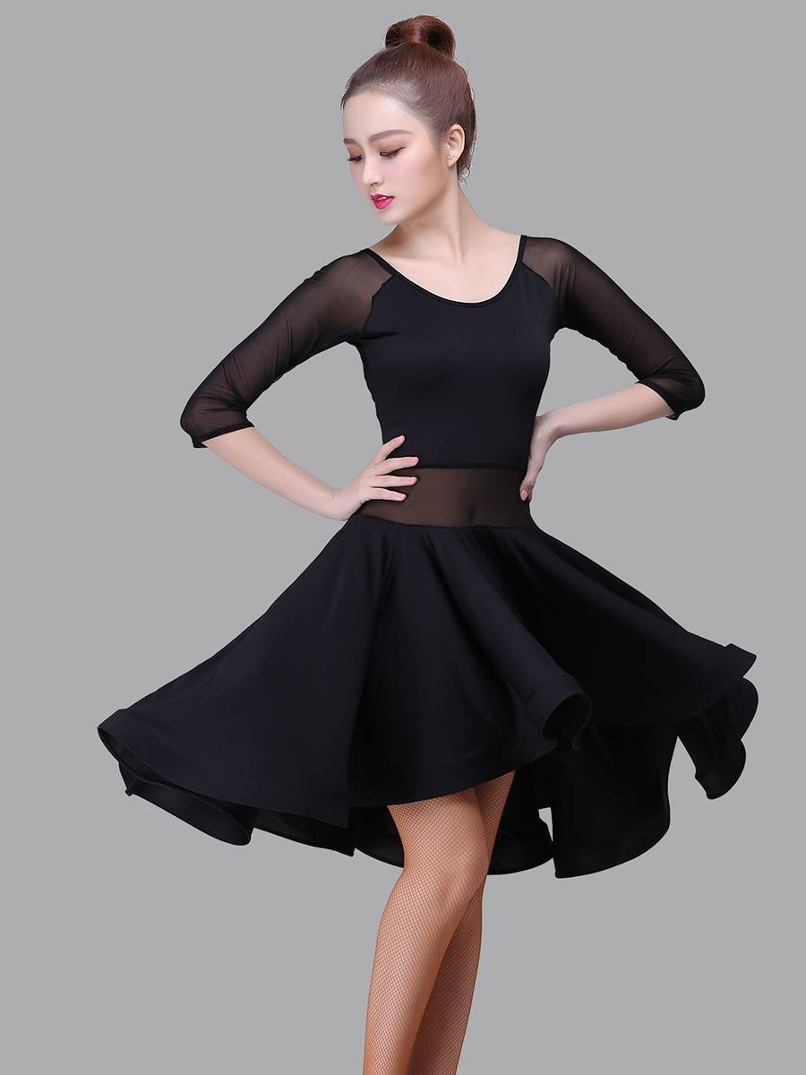 New Latin dance clothing women adult sexy spring, summer, autumn and winter gauze dancing fish bone dress competition set