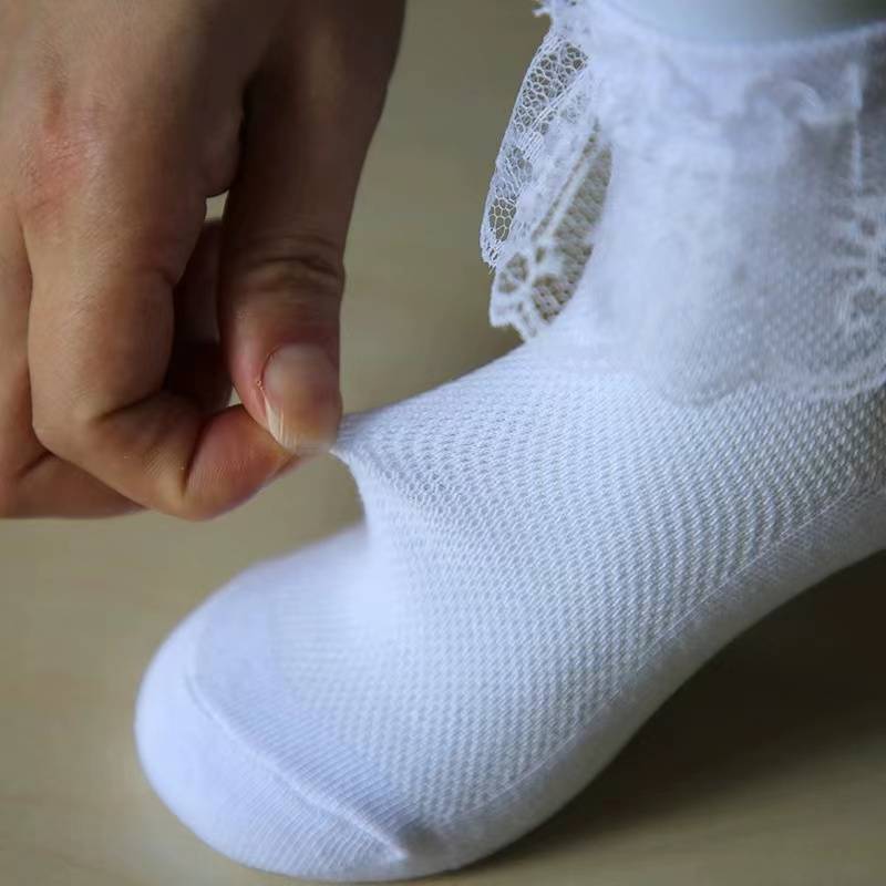 Girls lace lace princess socks, summer thin net eye performance Latin dance socks pure cotton white children's socks