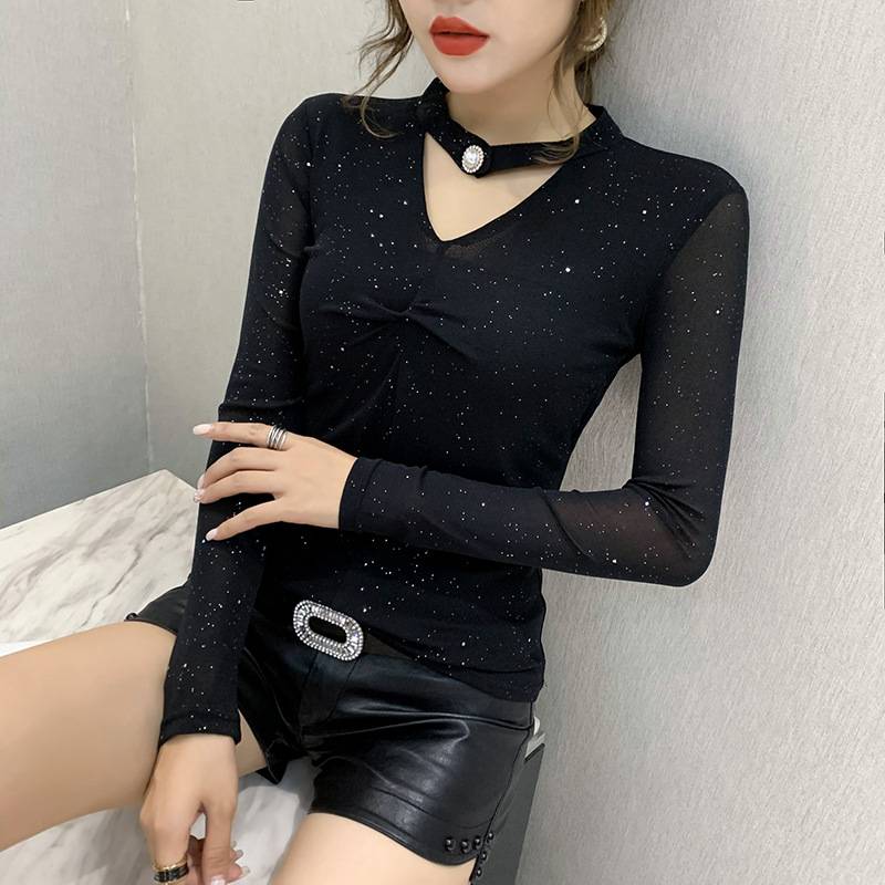 Latin national standard dance shiny silk long sleeves, no aquarium dance, top female fruit, Gittaba performance exercise, clothing