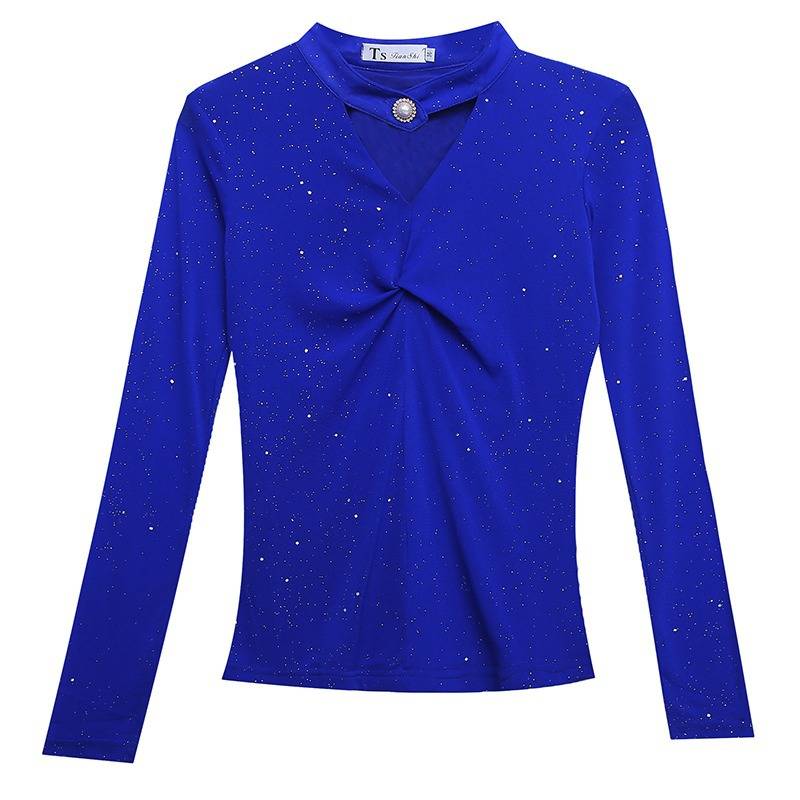 Latin national standard dance shiny silk long sleeves, no aquarium dance, top female fruit, Gittaba performance exercise, clothing
