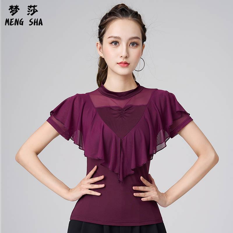 Latin Dance Clothing Top Summer Short Sleeve Adult Female New Top Dance Series Professional Performance Service Plaza Dance