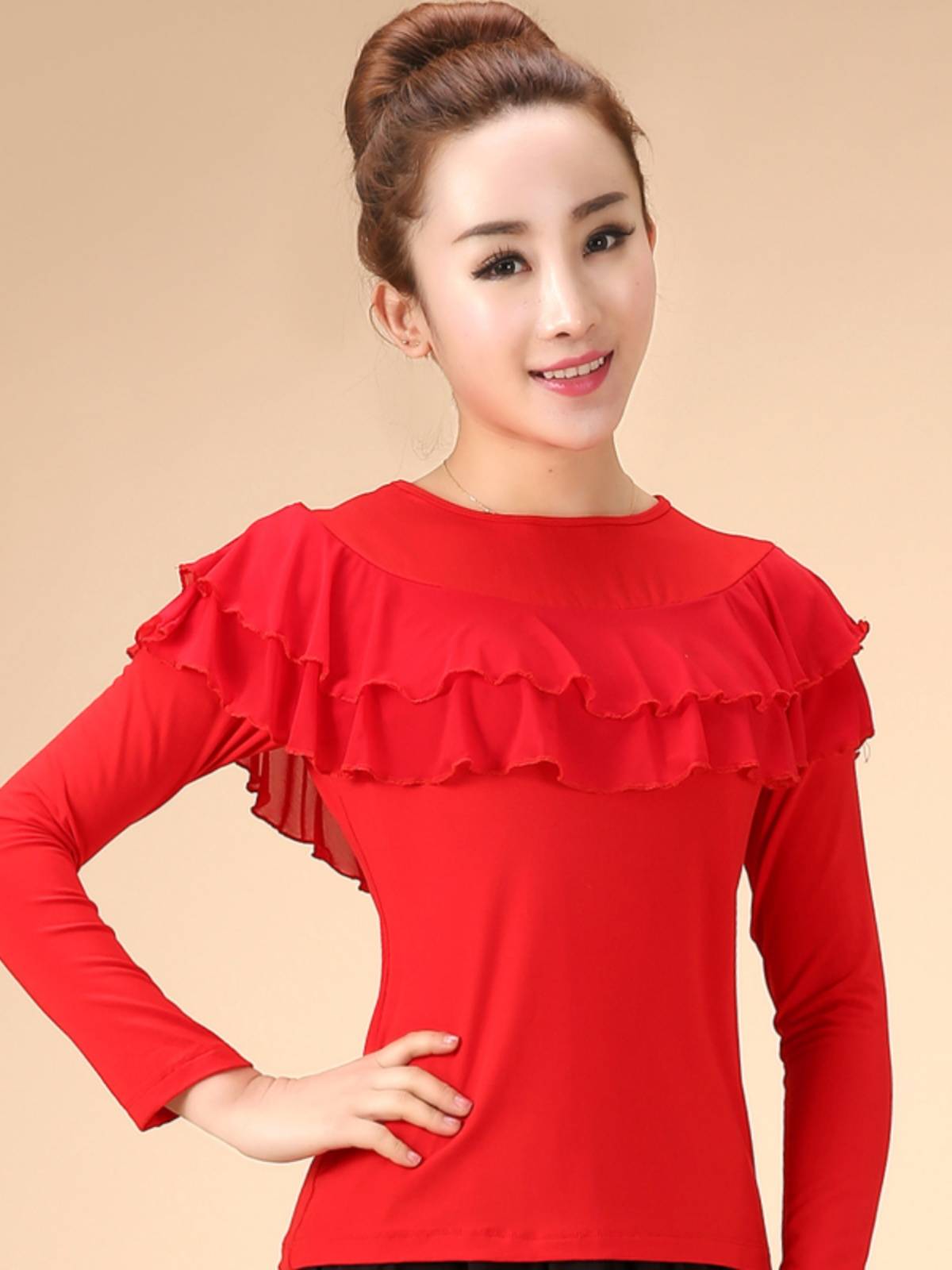 New dance clothing long -sleeved Latin dance clothing women's square dance service practice dancing practice performance service big cotton cotton cotton