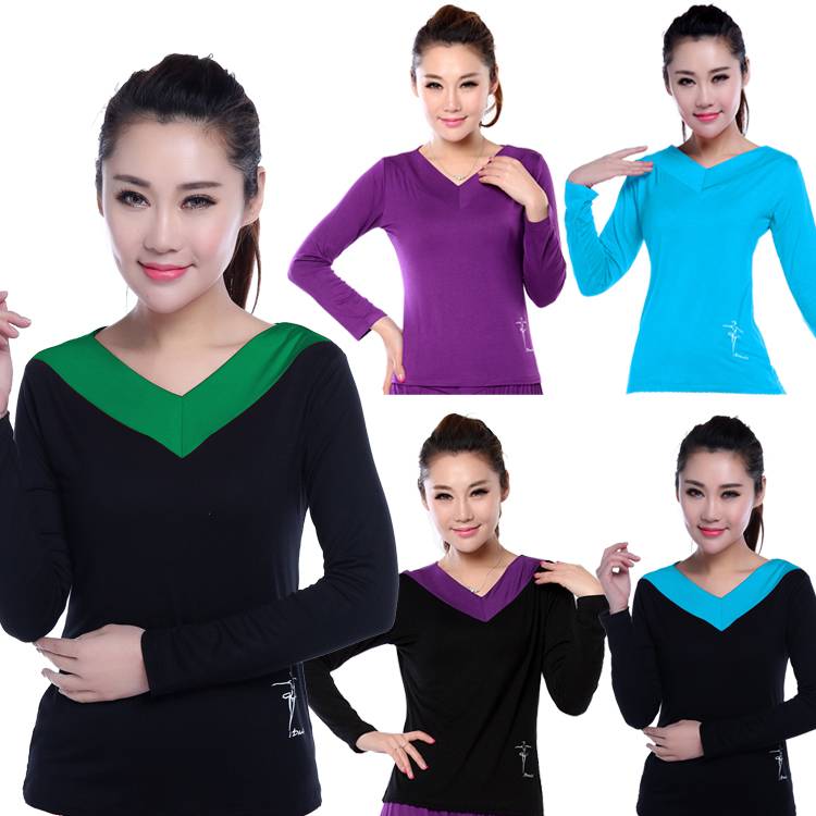 Plaza dance clothing new top V -neck long sleeve double 12 special autumn and winter Latin dance practice full 100 