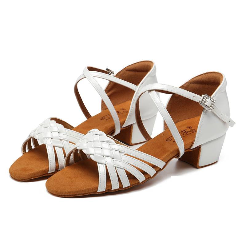 Girls with high heels, small white shoes, children's professional Latin dance shoes soft soles dance practitioners, children's national standard dance shoes