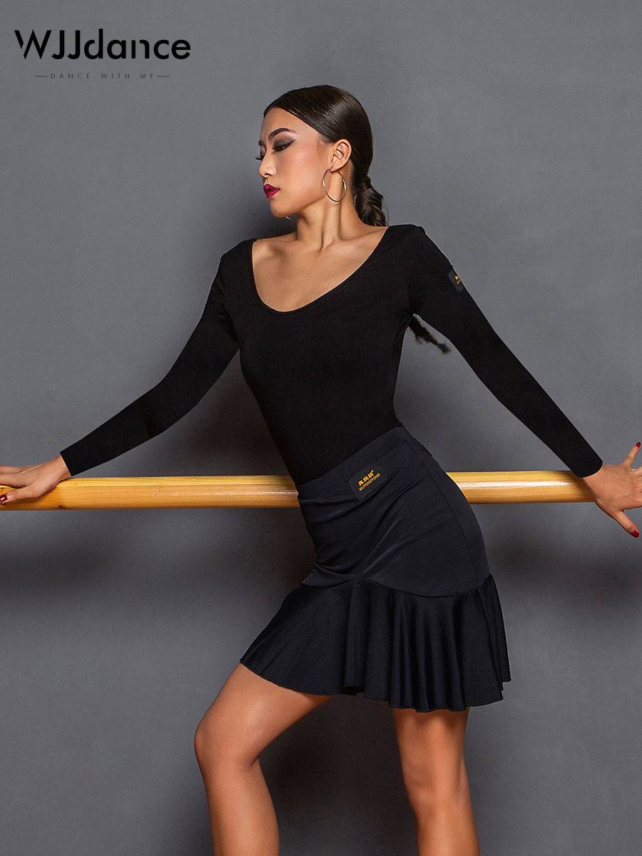 Wjjdance Latin dance top female new big U -collar short -sleeved modern national marker friendship, dancing clothes
