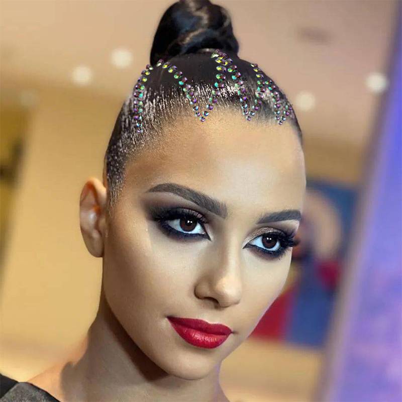 Latin Dance Competition Special Headwear Dance Competition Sequenant Professional Black Pond Dance Self -stick Diamond Drilling Hair Towers