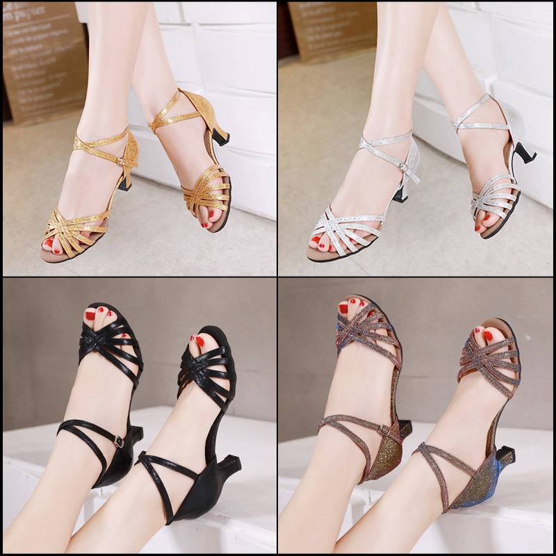Latin dance shoes female adult medium high heels are just soft -bottomed dance shoes beginners practice shoes summer square dance sandals