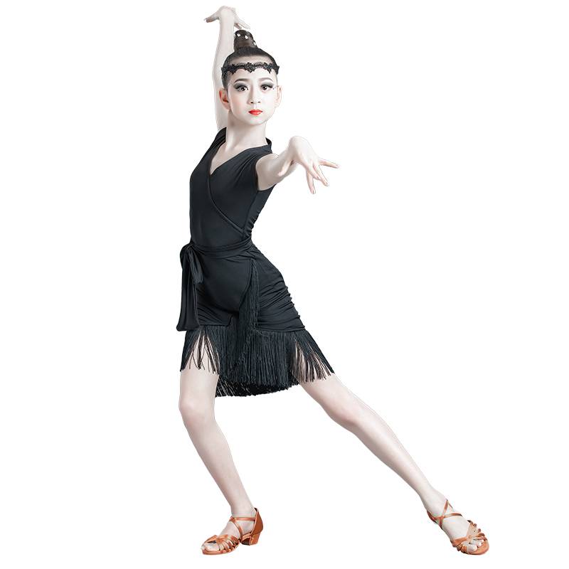 [Clearance] Children's Latin dance practice costumes, autumn and winter runner -up skirt competition stipulates girl Latin dance skirt