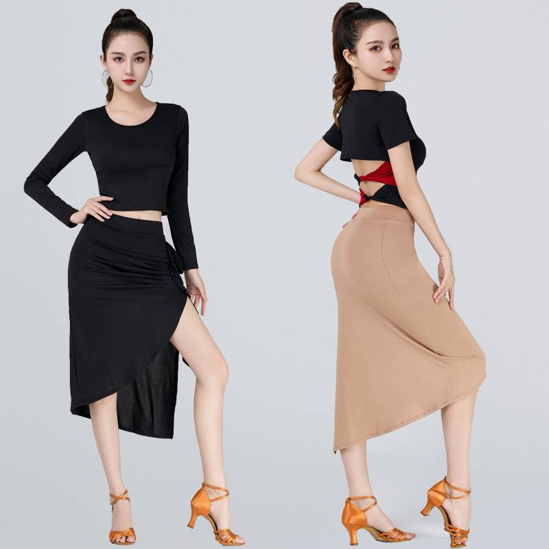 Latin dance skirt female adult 2023 new ruffled national athlete skirt training service uniforms off skirt competition performance
