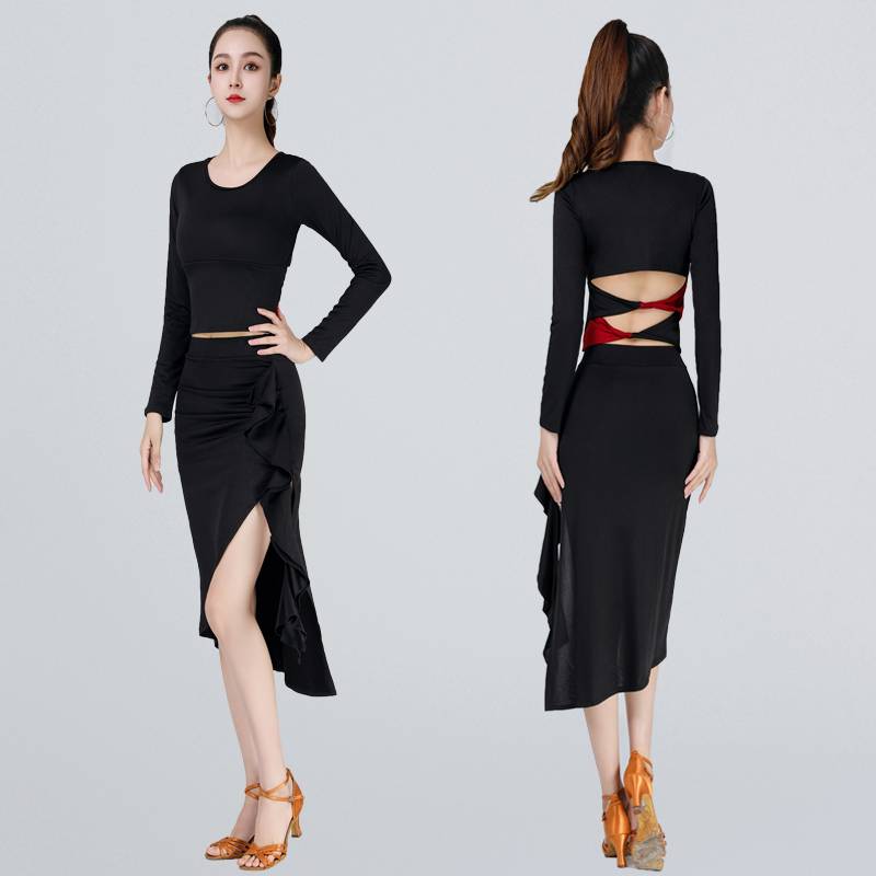 Latin dance skirt female adult 2023 new ruffled national athlete skirt training service uniforms off skirt competition performance