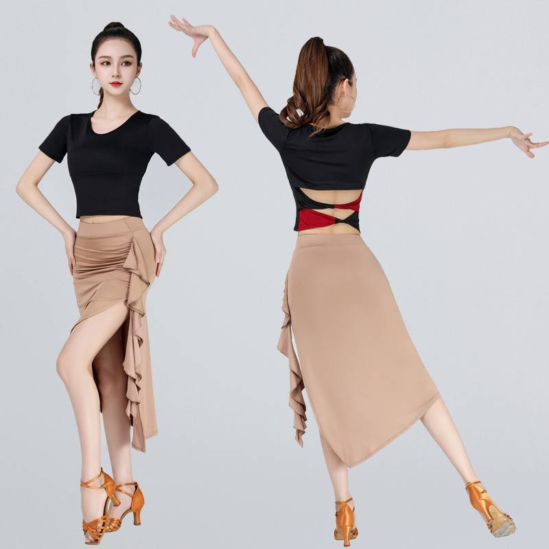 Latin dance skirt female adult 2023 new ruffled national athlete skirt training service uniforms off skirt competition performance