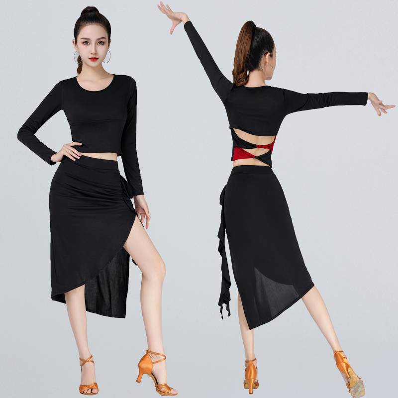 Latin dance skirt female adult 2023 new ruffled national athlete skirt training service uniforms off skirt competition performance