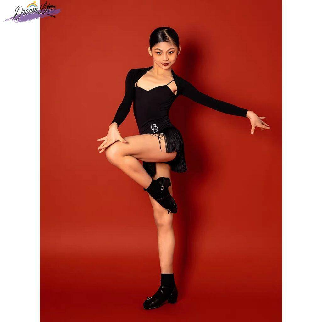 Children's Latin Dance 2024 new high -end training service girl suspender band -juka jackets, streaming skirt test summer