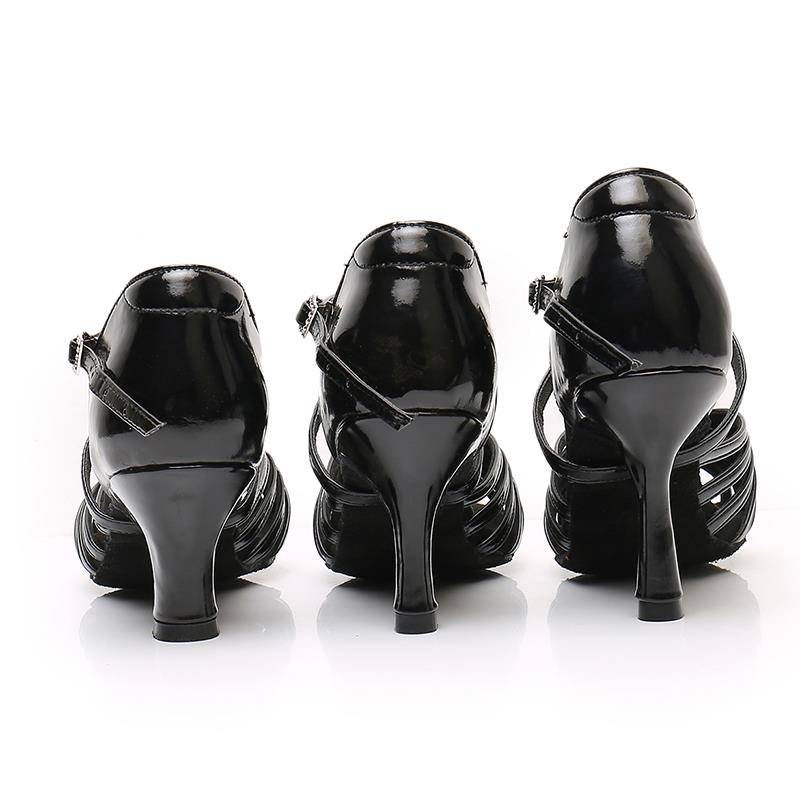 The new adult Latin dance shoes female soft bottom dance dance mid -high -heeled denim dance summer practice leather noodle dance shoes