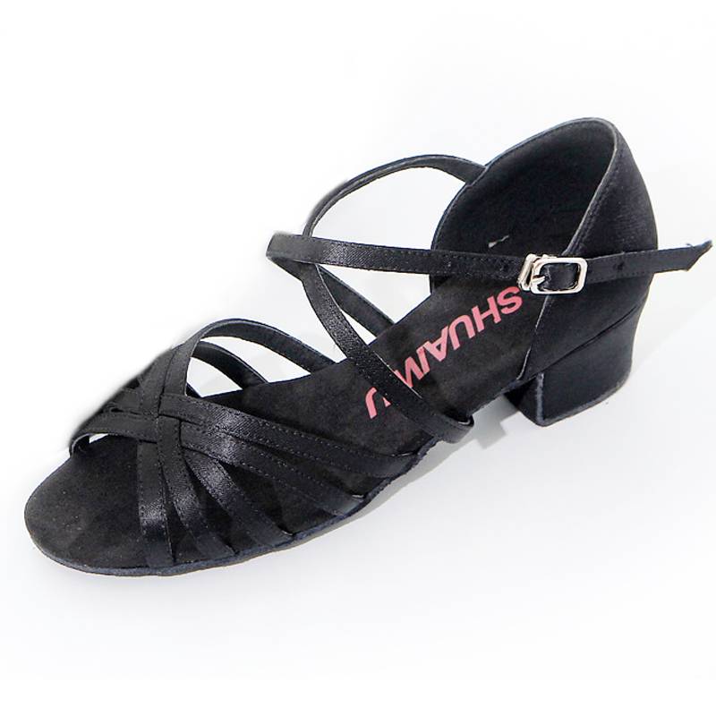 New children's Latin dance shoes children low -heeled soft base dance shoes satin Latin dance shoes