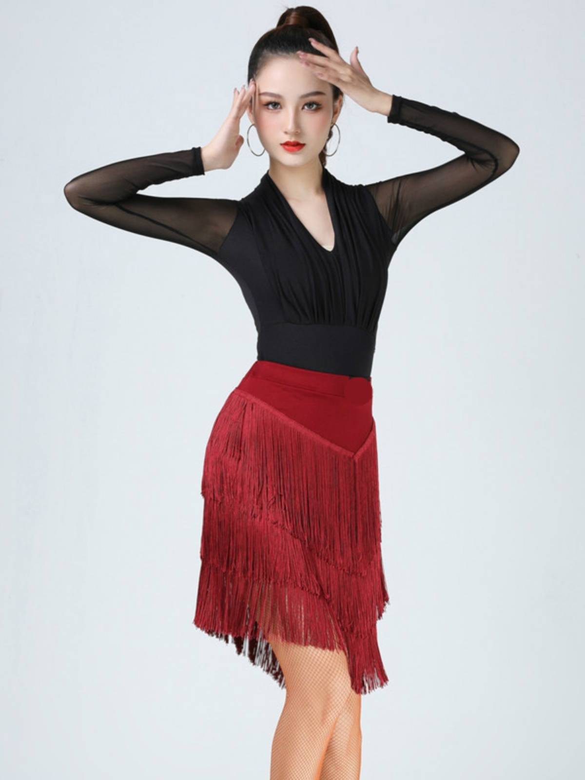 Latin Dance Skirt Skirt Summer New Adult Female Competition Dance Dance Dance Fun Leader Mid -length sexy Liusu skirt
