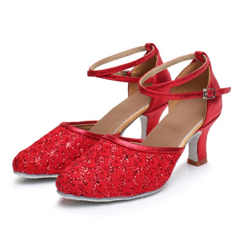 Autumn and Winter Lauding Dance Shoes Ms. adult middle and high -heeled beginners soft K bottom square friend silver dance