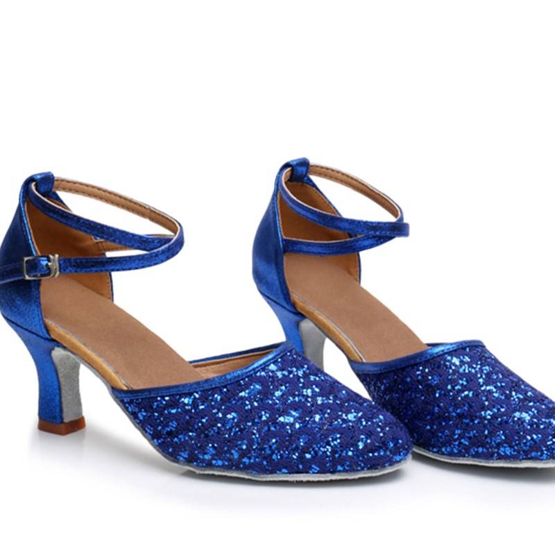 Autumn and Winter Lauding Dance Shoes Ms. adult middle and high -heeled beginners soft K bottom square friend silver dance