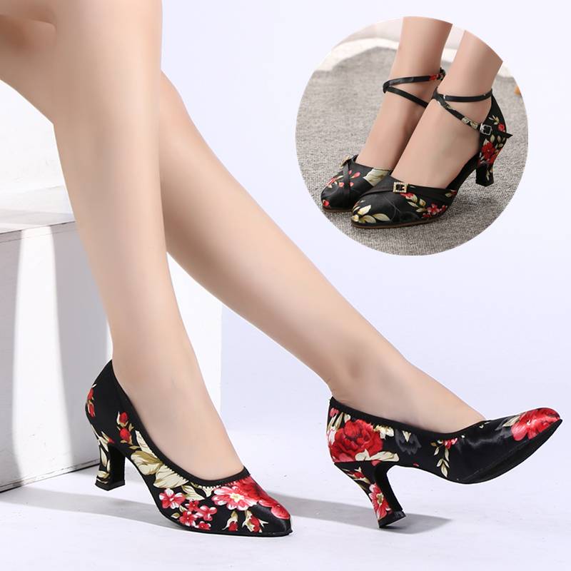 Latin dance shoes adult ladies medium -high heel dancing shoes spring and autumn models Opin dance shoes square meltery dance