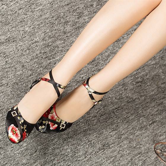 Latin dance shoes adult ladies medium -high heel dancing shoes spring and autumn models Opin dance shoes square meltery dance
