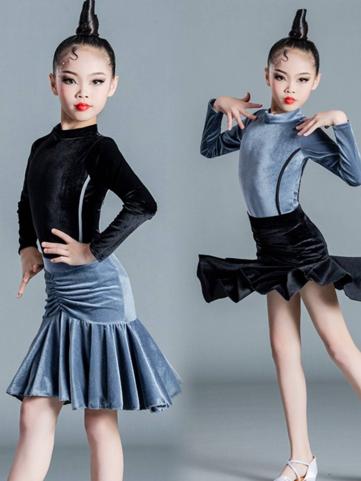 Latin Dance Girls New Latin Dance Competition Performance Clothing Children's Practice Services Service Winter long sleeve top velvet