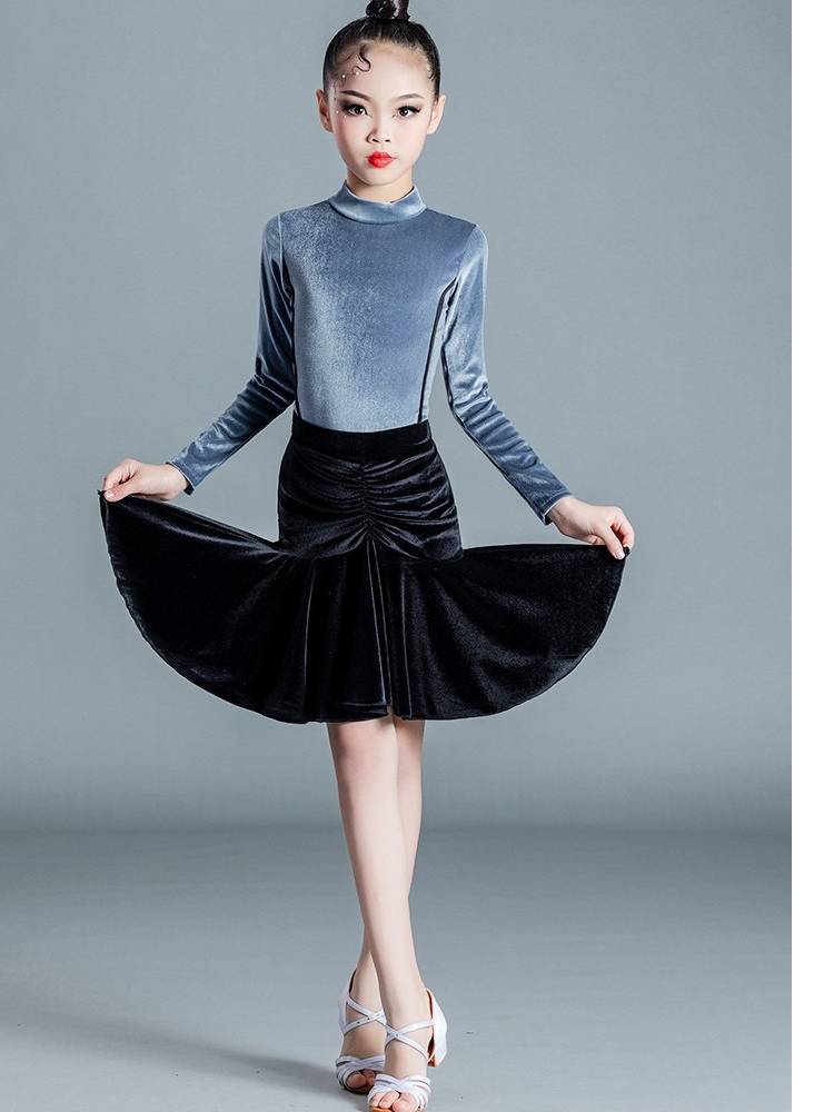 Latin Dance Girls New Latin Dance Competition Performance Clothing Children's Practice Services Service Winter long sleeve top velvet