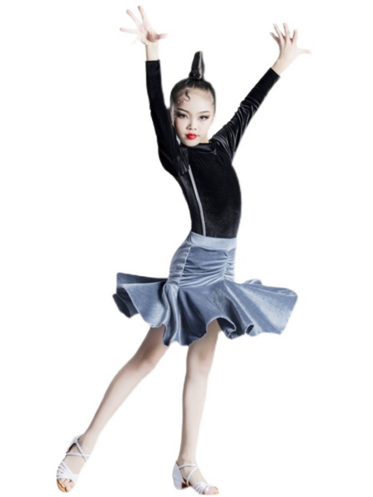 Latin Dance Girls New Latin Dance Competition Performance Clothing Children's Practice Services Service Winter long sleeve top velvet