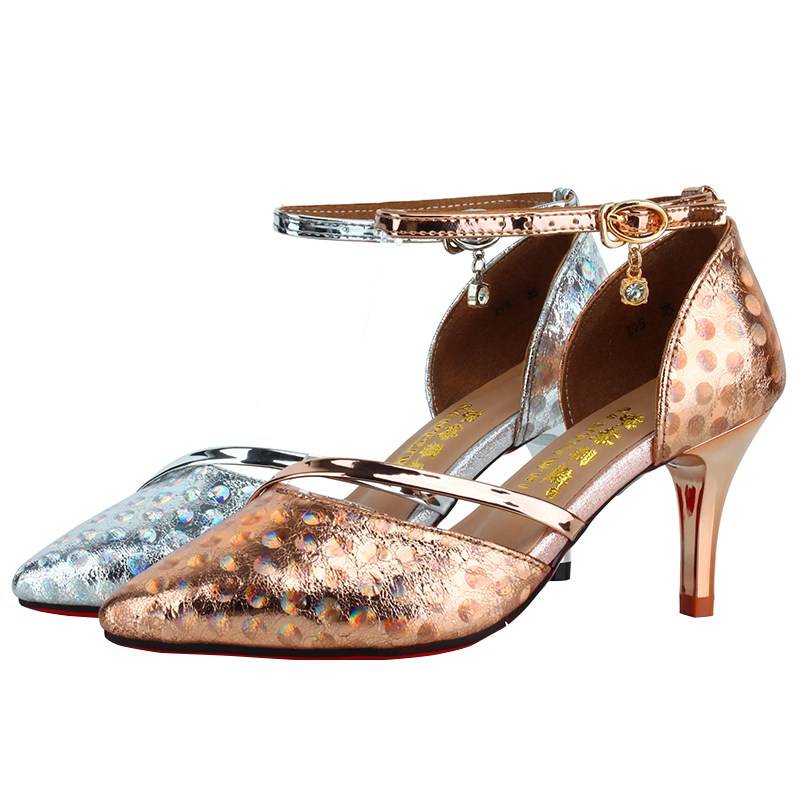 Latin Dance Shoes Female Adult Dance K Ding Shoes Mid -High -Hee Silver Plaza Friends Dance Shoes Women's Dance Shoes Summer Specialty