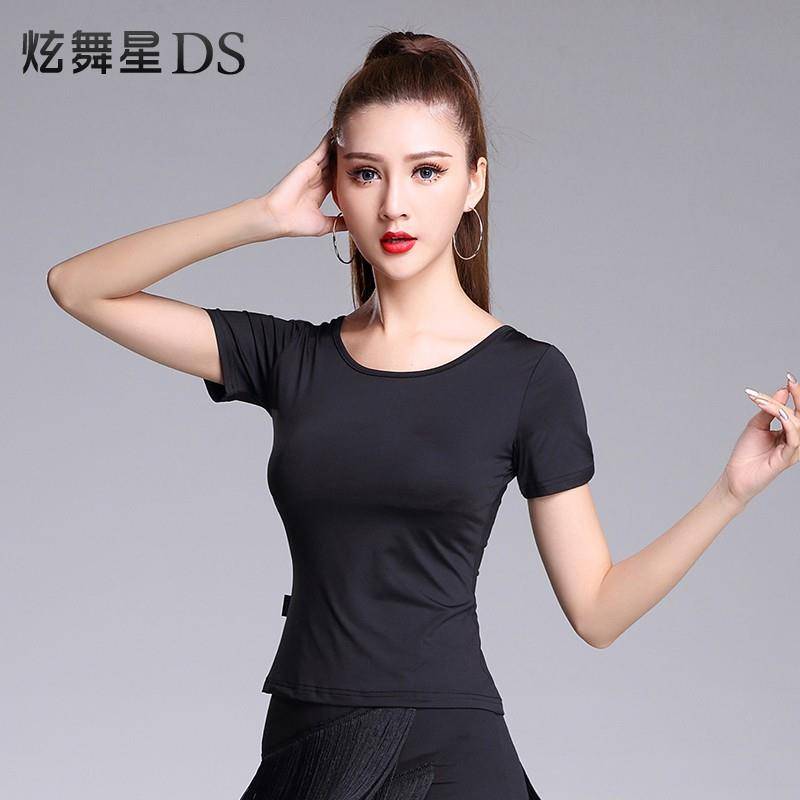 Latin dance top new ice silk Latin dance clothing ladies adult dance clothing practice clothes versatile T -shirt summer